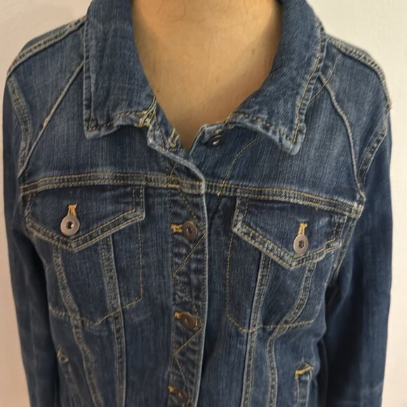 Pilcro sz L (fits like an 8) Women's fitted Denim Jacket pockets, button closure - Picture 2 of 7